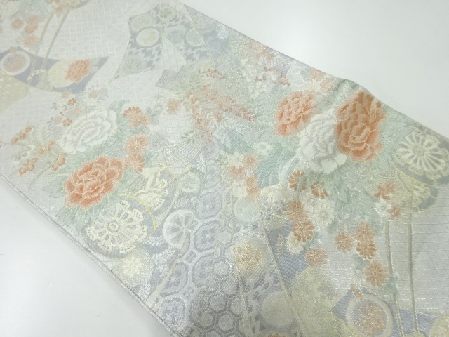 リサイクル　佐賀錦束ね熨斗に花車模様織出し袋帯